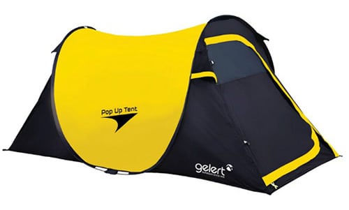 The Prize - Gelert 2 man Pop-up Tent in black and yellow The Gelert 2 man Pop-up Tent in black and yellow